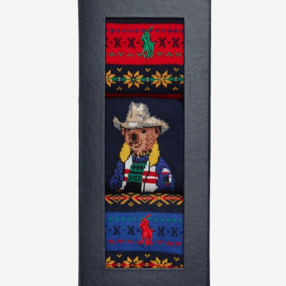 POLO Ralph Lauren Western Bear 3 Pack Socks Gift Box Set Sock Size 10-13